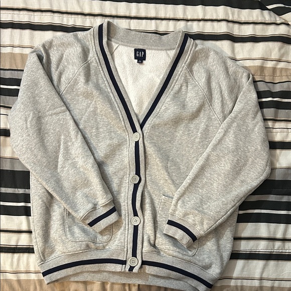 GAP Sweaters - GAP Light Gray Cardigan with Navy Trim